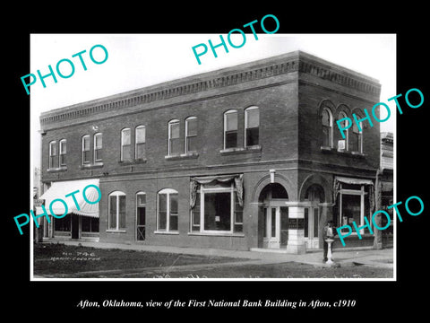 OLD LARGE HISTORIC PHOTO OF AFTON OKLAHOMA, FIRST NATIONAL BANK BUILDING c1910