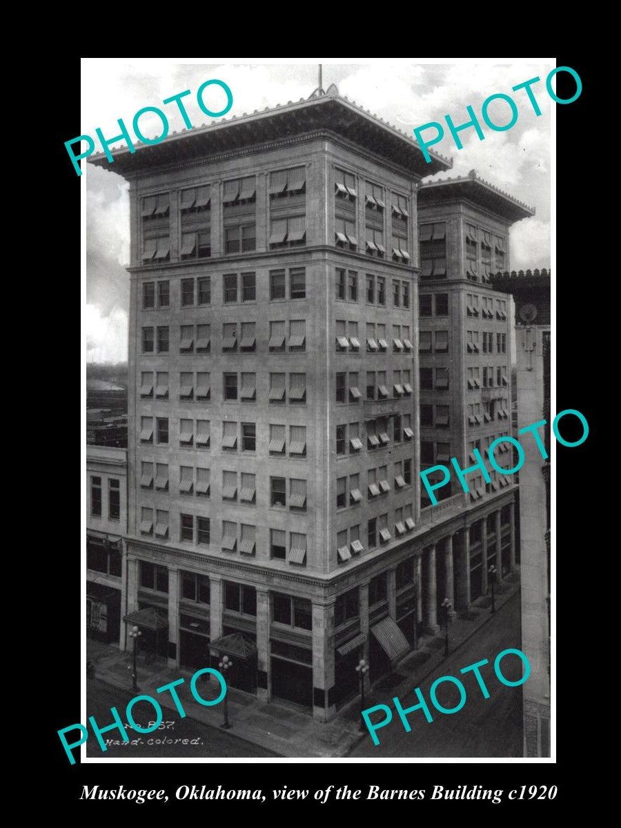 OLD LARGE HISTORIC PHOTO OF MUSKOGEE OKLAHOMA, VIEW OF THE BARNES BUILDING c1920