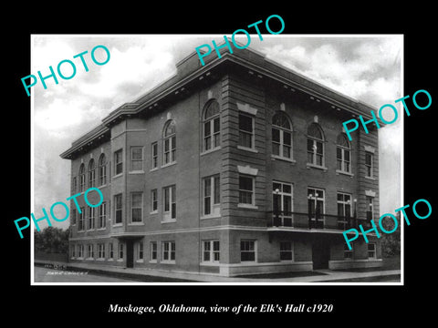 OLD LARGE HISTORIC PHOTO OF MUSKOGEE OKLAHOMA, VIEW OF THE ELKS HALL c1920