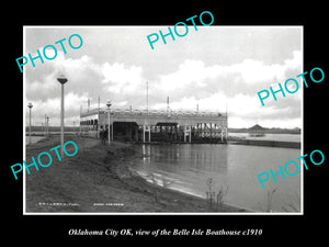 OLD LARGE HISTORIC PHOTO OF OKLAHOMA CITY OK, THE BELLE ISLE BOATHOUSE c1910