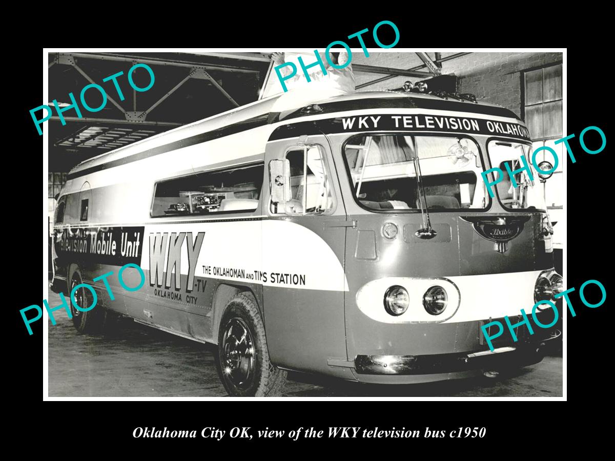 OLD LARGE HISTORIC PHOTO OF OKLAHOMA CITY OK, THE WKY TELEVISION BUS c1950