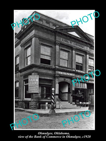 OLD LARGE HISTORIC PHOTO OF OKMULGEE OKLAHOMA, BANK OF COMMERCE BUILDING c1920