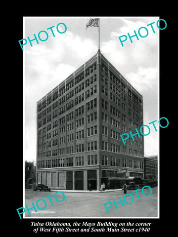 OLD LARGE HISTORIC PHOTO OF TULSA OKLAHOMA, VIEW OF THE MAYO BUILDING c1940