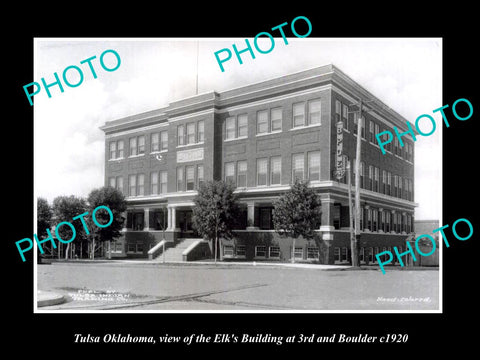 OLD LARGE HISTORIC PHOTO OF TULSA OKLAHOMA, VIEW OF THE ELKS BUILDING c1920