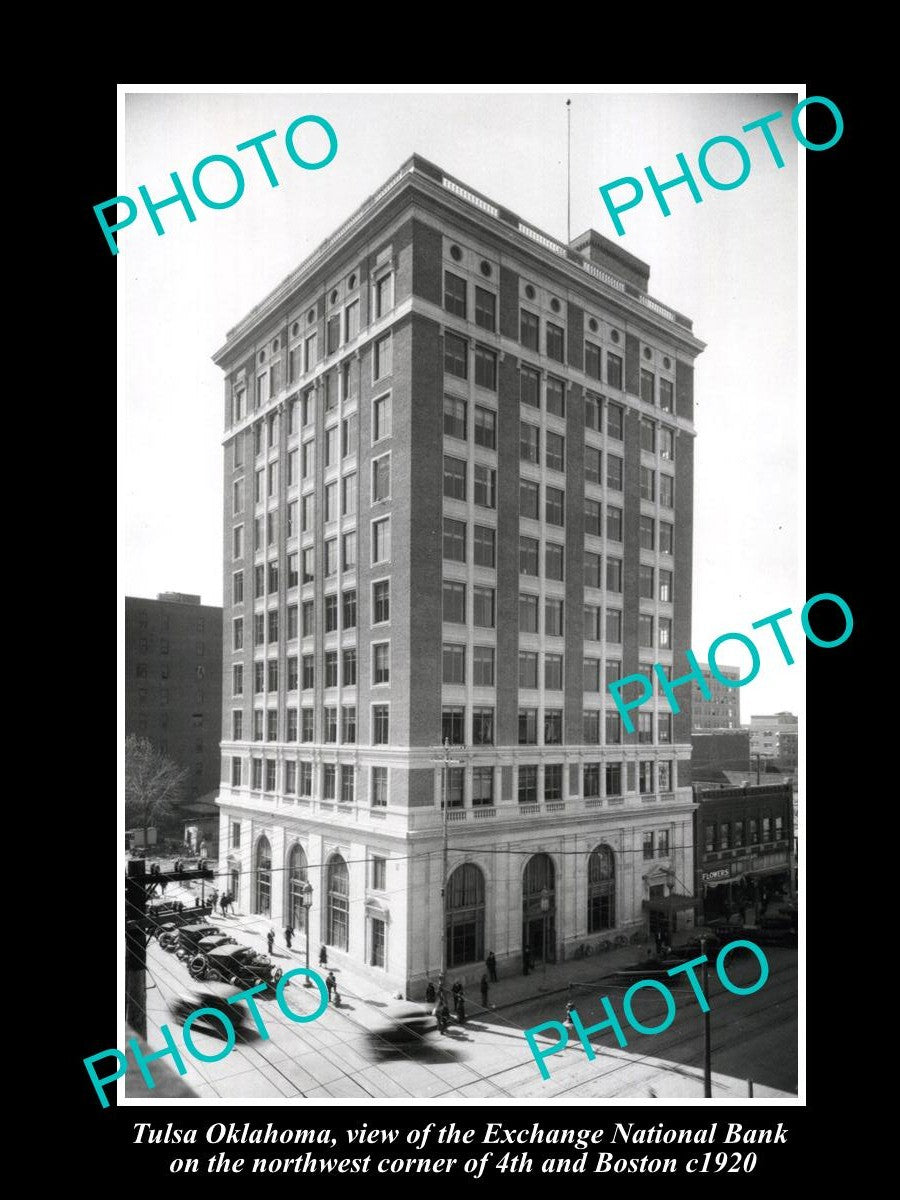 OLD LARGE HISTORIC PHOTO OF TULSA OKLAHOMA, THE EXCHANGE NATIONAL BANK c1920