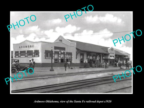 OLD LARGE HISTORIC PHOTO OF ARDMORE OKLAHOMA, THE SANTA FE RAILROAD DEPOT c1920