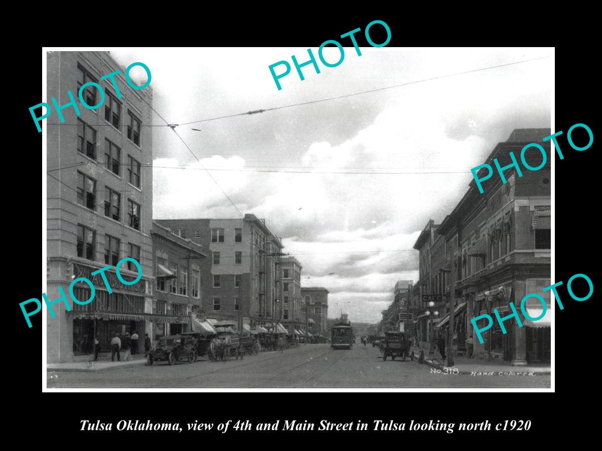 OLD LARGE HISTORIC PHOTO OF TULSA OKLAHOMA, VIEW OF 4th & MAIN STREET c1920