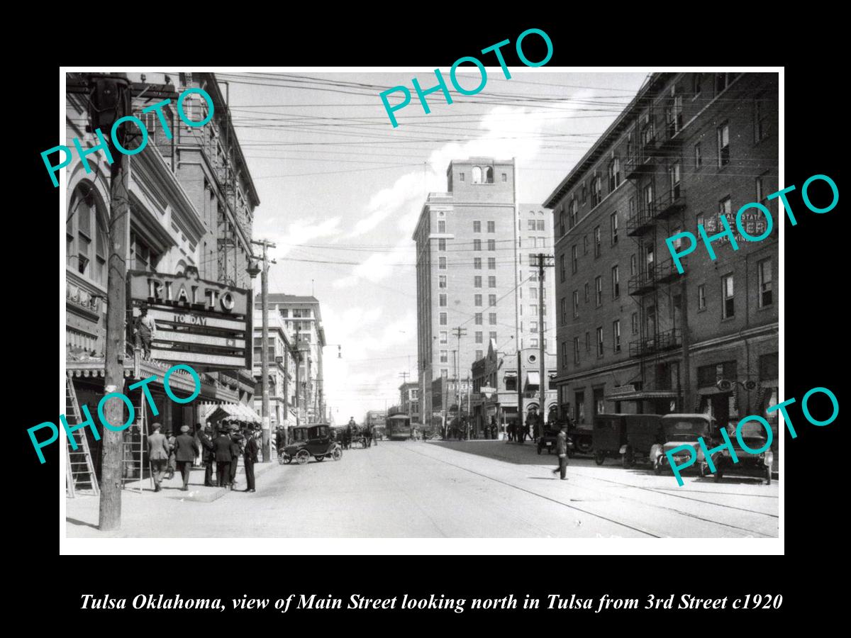 OLD LARGE HISTORIC PHOTO OF TULSA OKLAHOMA, VIEW OF 3rd & MAIN STREET c1920