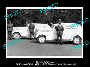 OLD LARGE HISTORIC PHOTO OF VICTORIA CANADA, BC PROVINCIAL POLICE WAGONS c1940