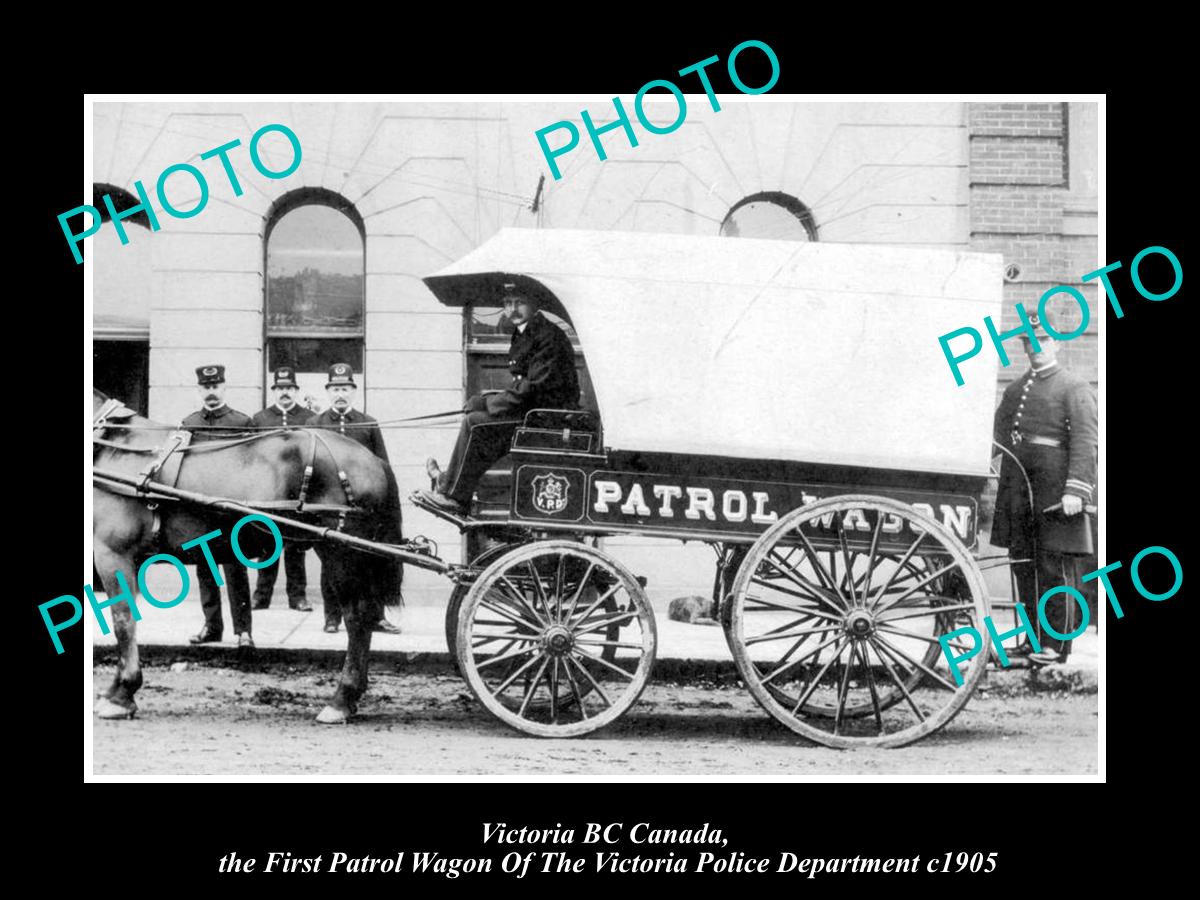 OLD LARGE HISTORIC PHOTO OF VICTORIA CANADA, THE 1st POLICE PATROL WAGON c1905