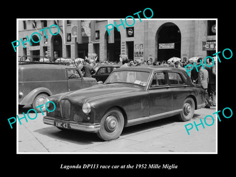 OLD LARGE HISTORIC PHOTO OF LAGONDA DP113 RACE CAR 1952 MILLE MIGLIA