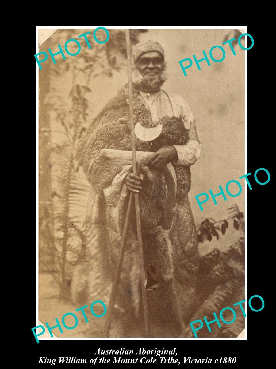 OLD LARGE HISTORIC PHOTO OF ABORIGINAL KING WILLIAM OF MOUNT COLE TRIBE c1880