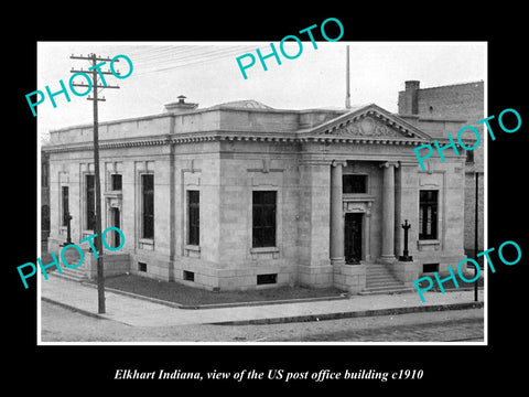 OLD LARGE HISTORIC PHOTO OF ELKHART INDIANA, THE US POST OFFICE BUILDING c1910