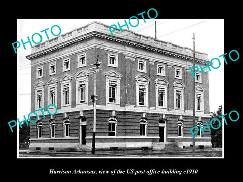 OLD LARGE HISTORIC PHOTO OF HARRISON ARKANSAS, THE US POST OFFICE BUILDING c1910