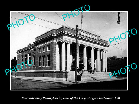 OLD LARGE HISTORIC PHOTO OF PUNXSUTAWNEY PENNSYLVANIA POST OFFICE BUILDING c1920