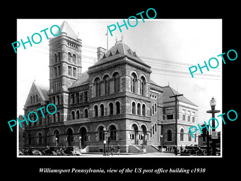 OLD LARGE HISTORIC PHOTO OF WILLIAMSPORT PENNSYLVANIA POST OFFICE BUILDING c1930