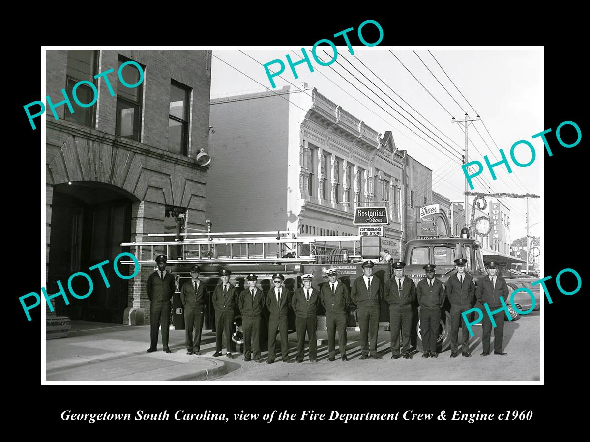 OLD LARGE HISTORIC PHOTO OF GEORGETOWN SOUTH CAROLINA FIRE DEPARTMENT CREW c1960