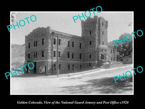 OLD LARGE HISTORIC PHOTO OF GOLDEN COLORADO, THE ARMOURY & POST OFFICE c1920