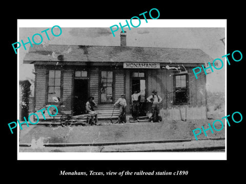 OLD LARGE HISTORIC PHOTO OF MONAHAN TEXAS, THE RAILROAD DEPOT STATION c1890