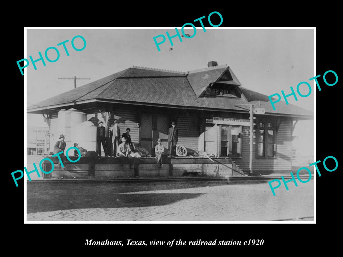 OLD LARGE HISTORIC PHOTO OF MONAHAN TEXAS, THE RAILROAD DEPOT STATION c1920