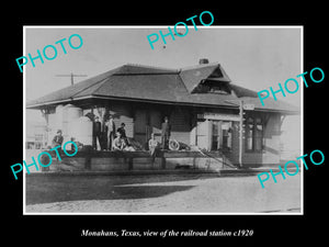 OLD LARGE HISTORIC PHOTO OF MONAHAN TEXAS, THE RAILROAD DEPOT STATION c1920