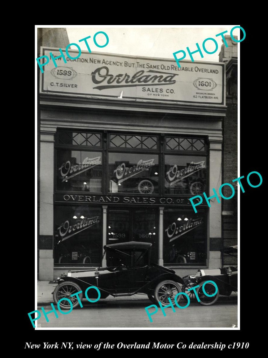 OLD LARGE HISTORIC PHOTO OF NEW YORK NY, THE OVERLAND MOTOR CAR Co STORE c1910