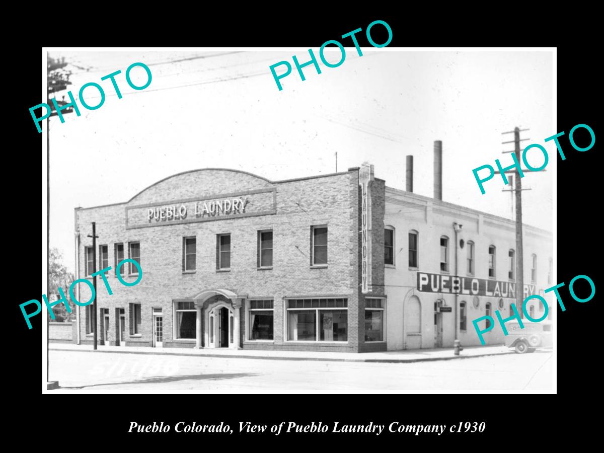 OLD LARGE HISTORIC PHOTO OF PUEBLO COLORADO, THE PUEBLO LAUNDRY STORE c1930