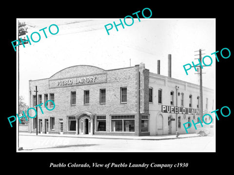 OLD LARGE HISTORIC PHOTO OF PUEBLO COLORADO, THE PUEBLO LAUNDRY STORE c1930