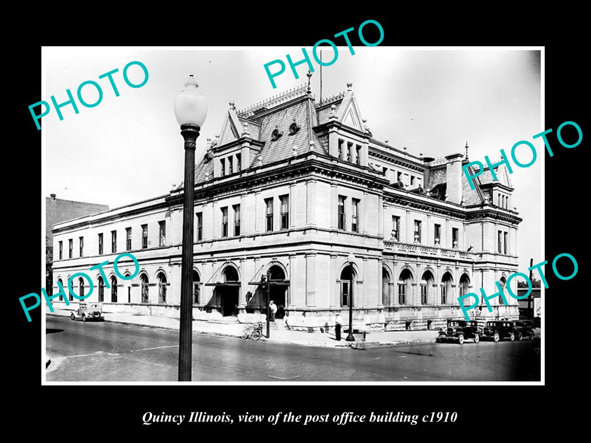 OLD LARGE HISTORIC PHOTO OF QUINCY ILLINOIS, THE POST OFFICE BUILDING c1910