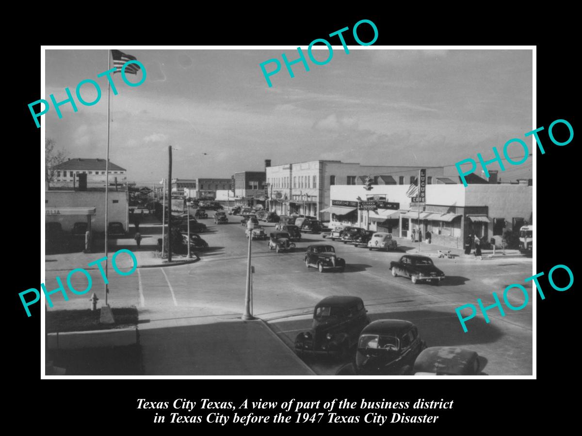 OLD LARGE HISTORIC PHOTO OF TEXAS CITY TEXAS, THE MAIN STREET & STORES c1946