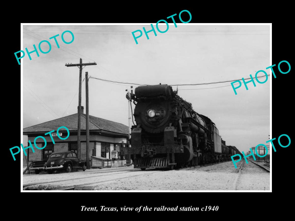 OLD LARGE HISTORIC PHOTO OF TRENT TEXAS, THE RAILROAD DEPOT STATION c1940