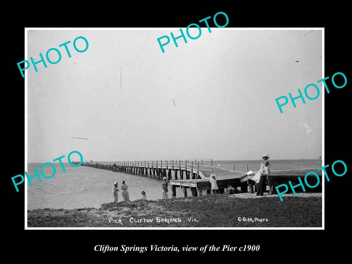 OLD LARGE HISTORIC PHOTO OF CLIFTON SPRINGS VICTORIA, VIEW OF THE PIER c1900