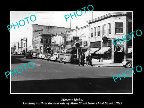 OLD LARGE HISTORIC PHOTO OF MOSCOW IDAHO, THE MAIN STREET & STORES c1945