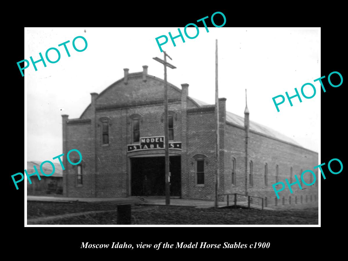 OLD LARGE HISTORIC PHOTO OF MOSCOW IDAHO, THE MODEL HORSE STABLES c1900