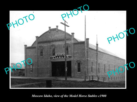 OLD LARGE HISTORIC PHOTO OF MOSCOW IDAHO, THE MODEL HORSE STABLES c1900