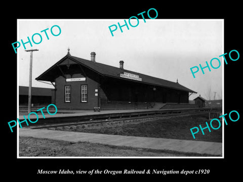 OLD LARGE HISTORIC PHOTO OF MOSCOW IDAHO, THE OREGON RAILROAD DEPOT c1920