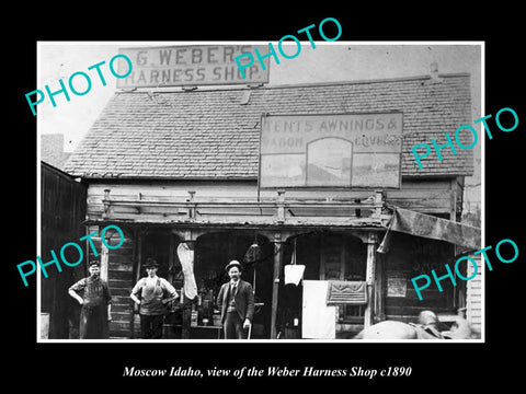 OLD LARGE HISTORIC PHOTO OF MOSCOW IDAHO, THE WEBER HARNESS SHOP c1890