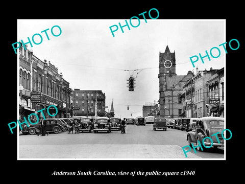 OLD LARGE HISTORIC PHOTO OF ANDERSON SOUTH CAROLINA, THE PUBLIC SQUARE c1940