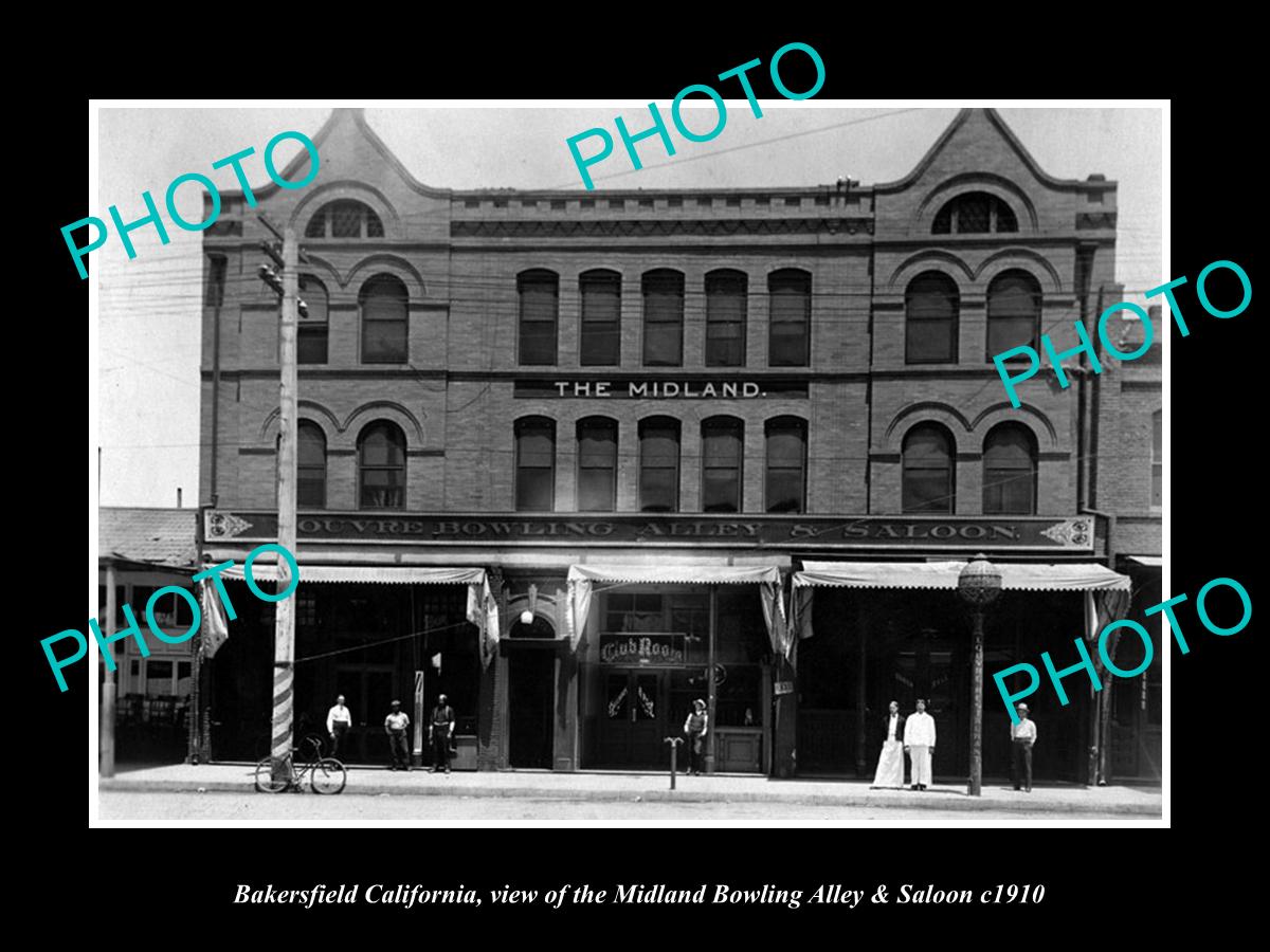 OLD LARGE HISTORIC PHOTO OF BAKERSFIELD CALIFORNIA, BOWLING ALLEY & SALOON c1910