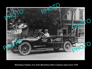 OLD LARGE HISTORIC PHOTO OF BLACKSBURG VIRGINIA, THE MOTOR CO REPAIR TRUCK c1920