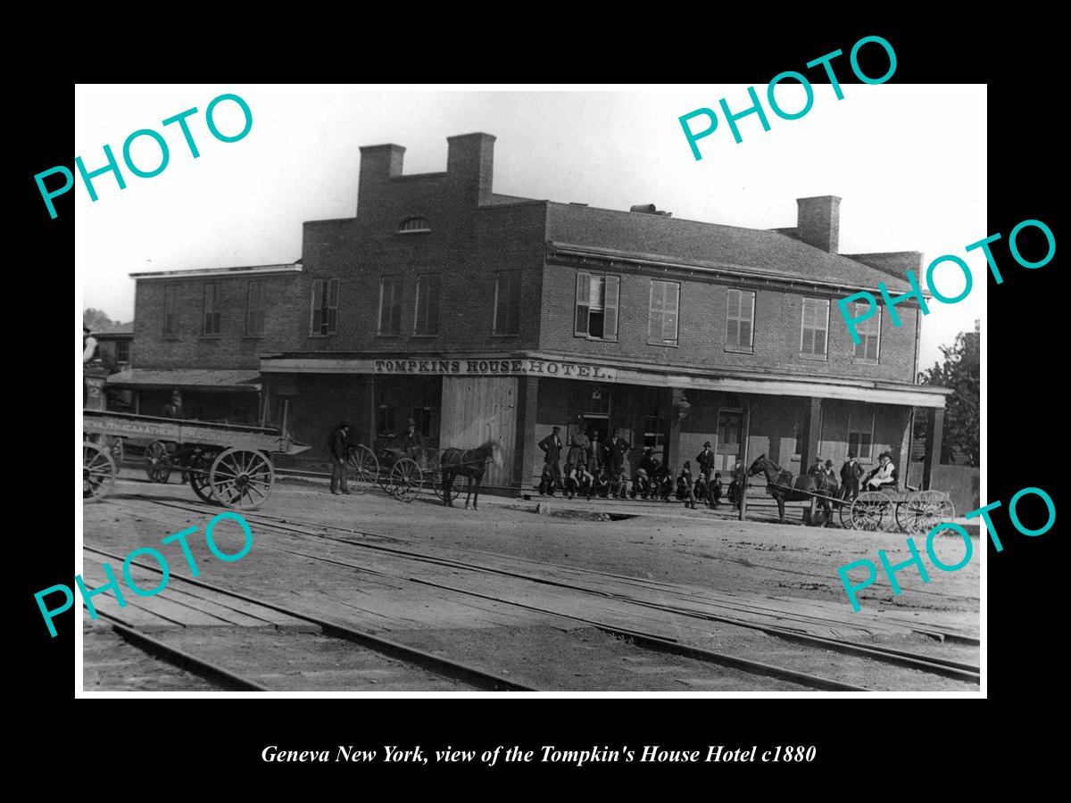 OLD LARGE HISTORIC PHOTO OF GENEVA NEW YORK, THE TOMKINS HOUSE HOTEL c1880