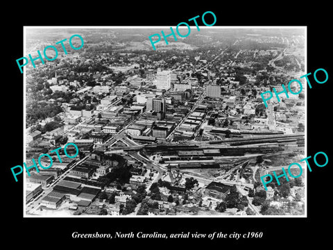 OLD LARGE HISTORIC PHOTO OF GREENSBORO NORTH CAROLINA, AERIAL VIEW OF CITY c1960