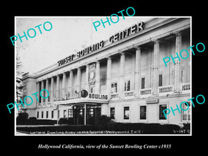 OLD LARGE HISTORIC PHOTO OF HOLLYWOOD CALIFORNIA, THE SUNSET BOWLING ALLEY c1935