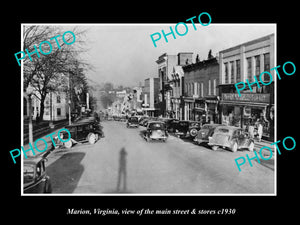 OLD LARGE HISTORIC PHOTO OF MARION VIRGINIA, THE MAIN STREET & STORES c1930