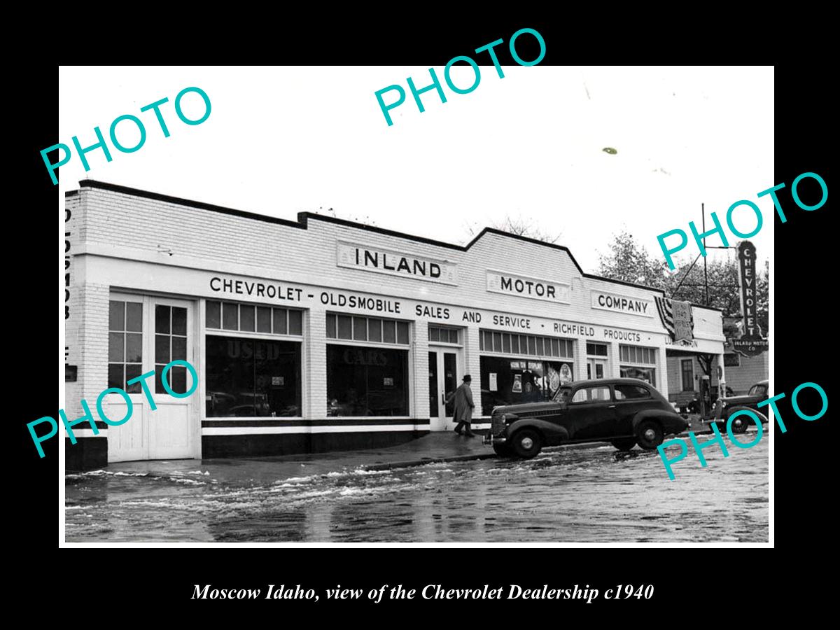 OLD LARGE HISTORIC PHOTO OF MOSCOW IDAHO, THE CHEVROLET DEALERSHIP c1940