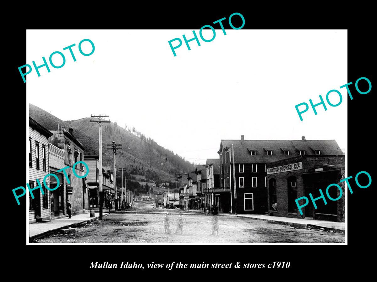 OLD LARGE HISTORIC PHOTO OF MULLAN IDAHO, THE MAIN SREET & STORES c1910