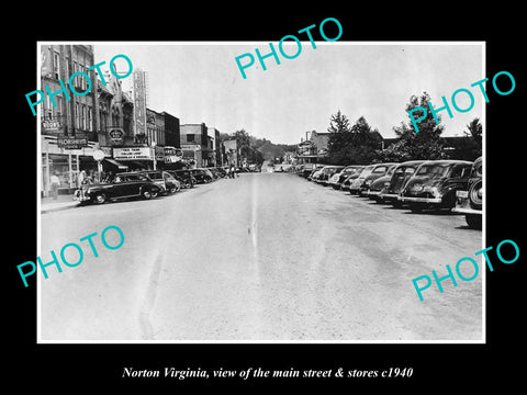 OLD LARGE HISTORIC PHOTO OF NORTON VIRGINIA, THE MAIN STREET & STORES c1940