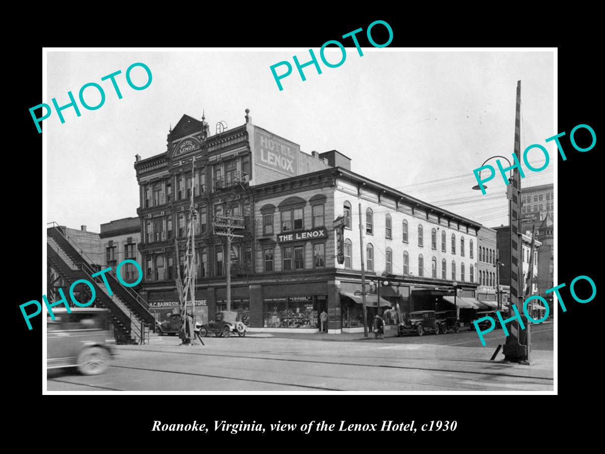 OLD LARGE HISTORIC PHOTO OF ROANOKE VIRGINIA, VIEW OF THE LENOX HOTEL c1930