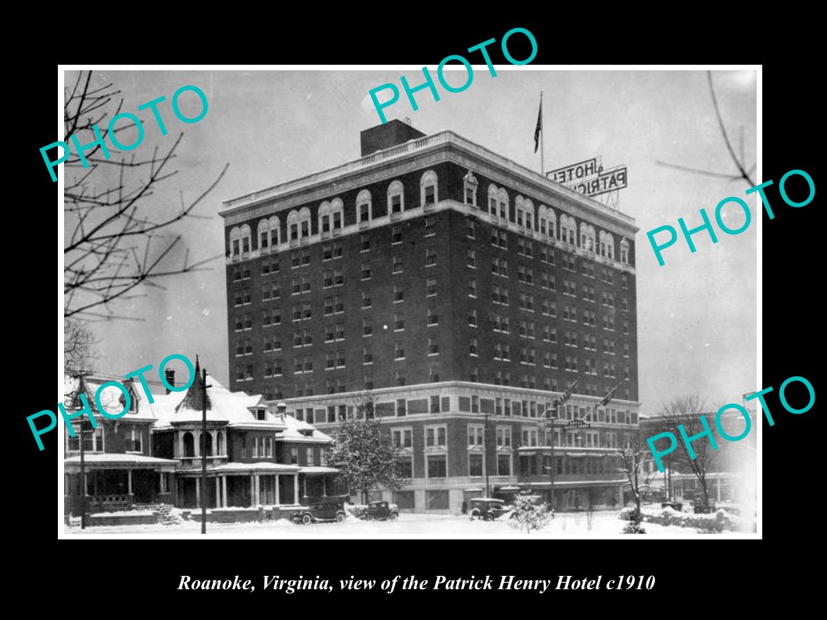 OLD LARGE HISTORIC PHOTO OF ROANOKE VIRGINIA, VIEW OF PATRICK HENRY HOTEL c1910