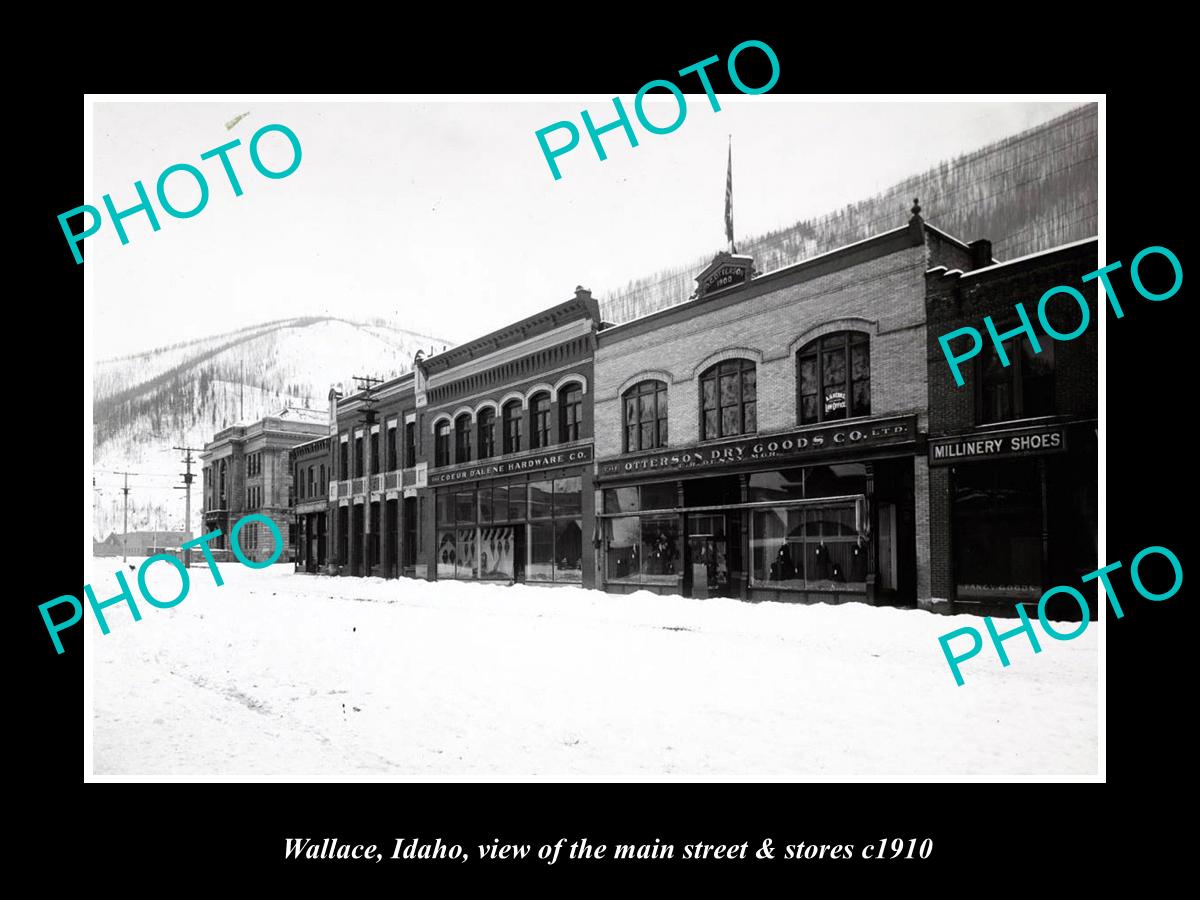 OLD LARGE HISTORIC PHOTO OF WALLACE IDAHO, THE MAIN STREET & STORES c1910